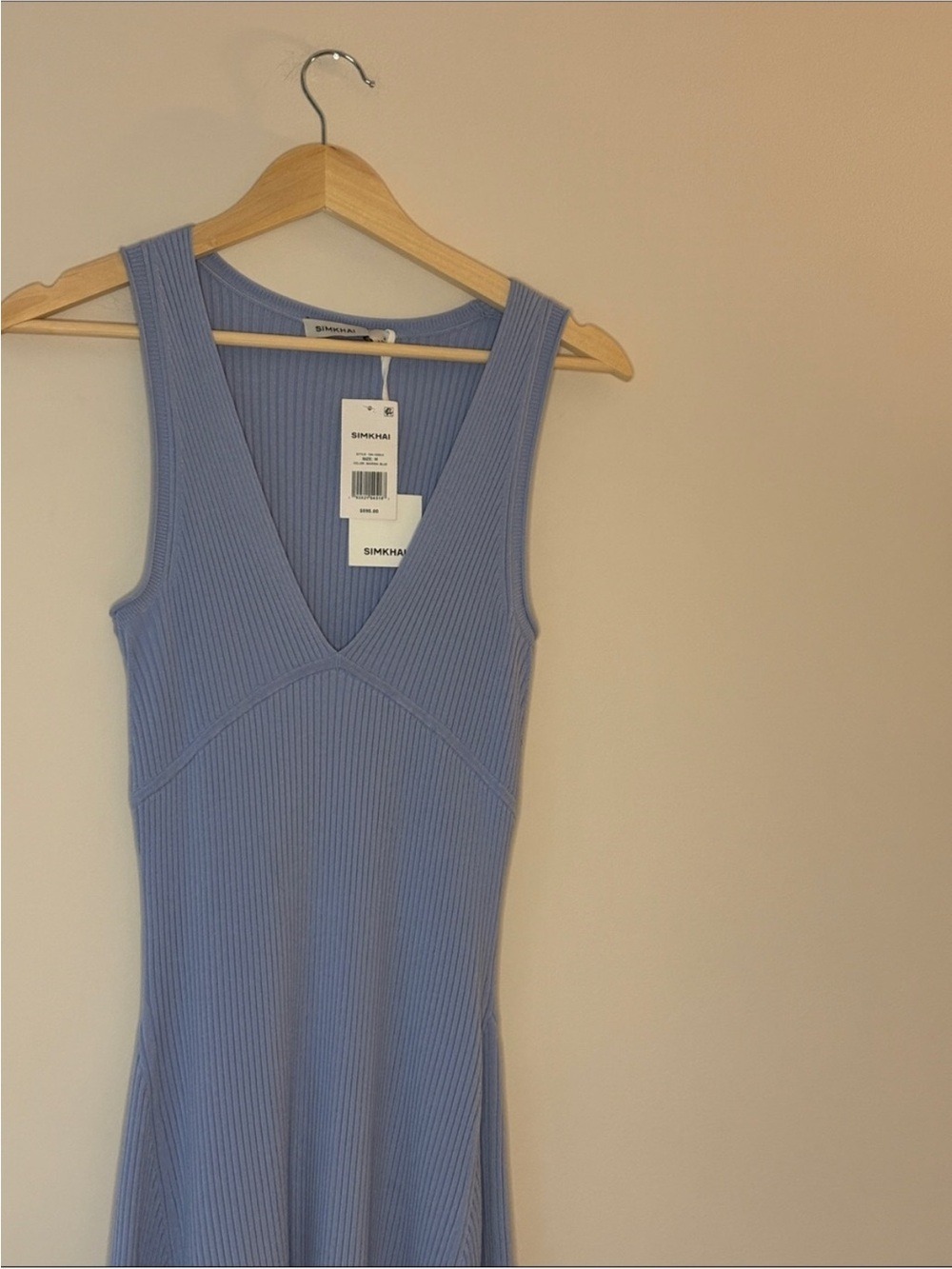 SIMKHAI Kiara Ribbed Knit Handkerchief Maxi Dress Blue - Picture 5 of 9